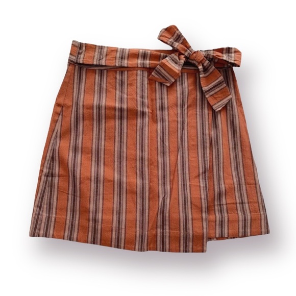 Mini Wrap Skirt Red Orange Black Stripes Bow - Picture 1 of 9